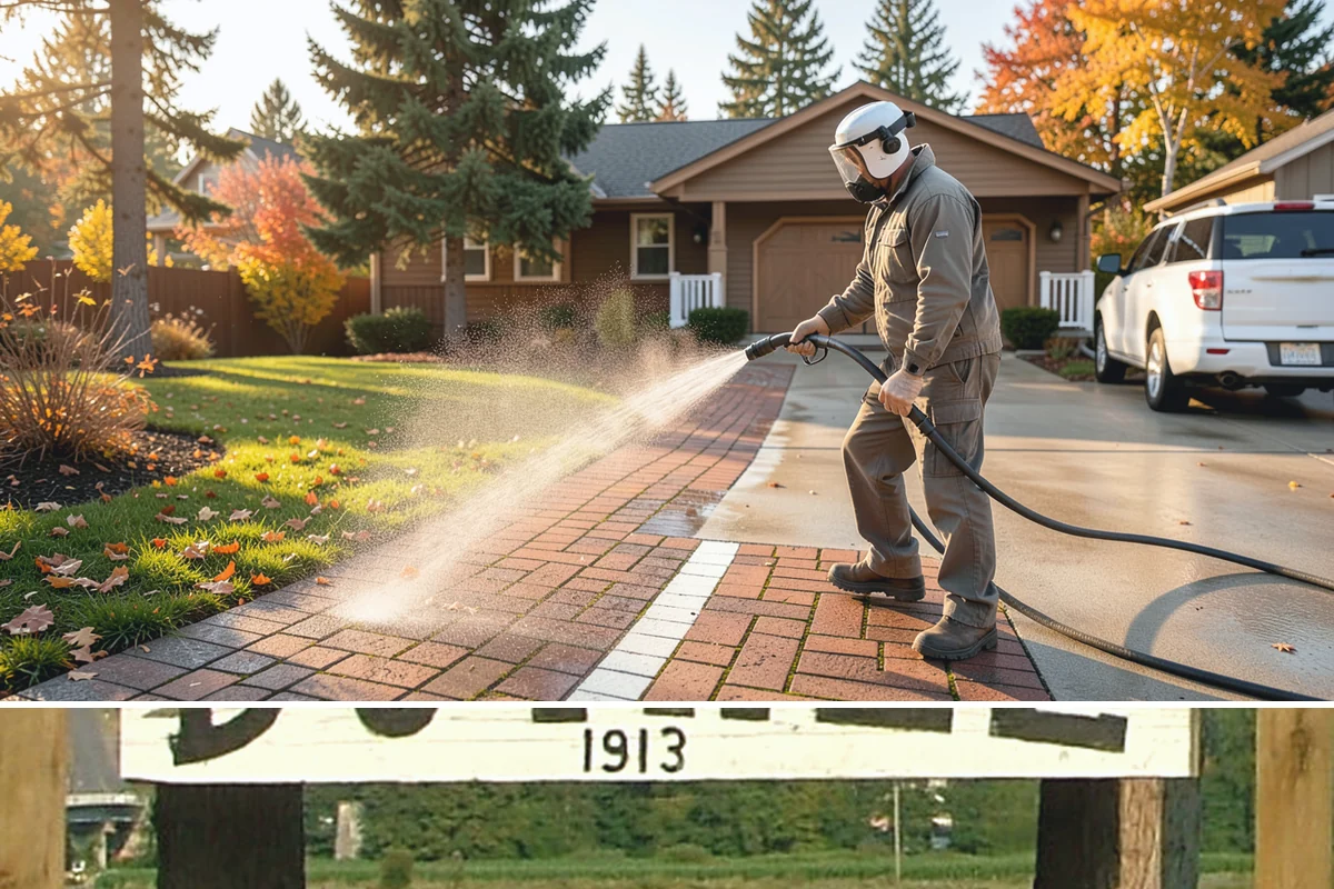 Concrete Restoration Cleaning in Duvall, King County, WA - A dry summer window gives the multiple treatment and rinse stages time to work without rain interrupting the process.