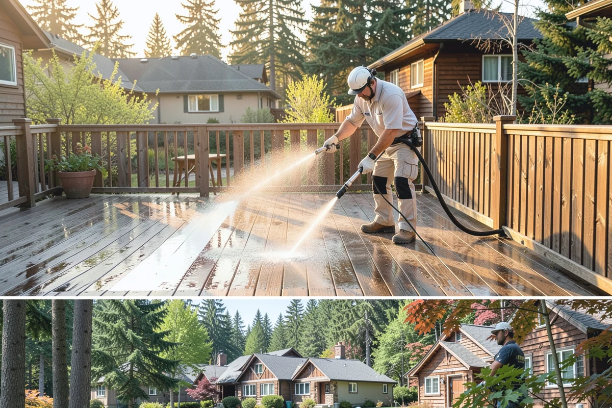Concrete Restoration Cleaning in Edgewood, Pierce County, WA - A dry summer window gives the multiple treatment and rinse stages time to work without rain interrupting the process.