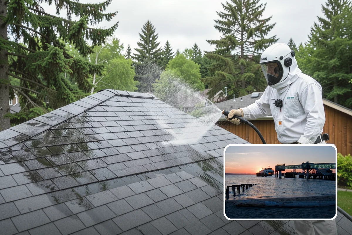 Concrete Restoration Cleaning in Edmonds, Snohomish County, WA - Reverses years of thick moss and black streak buildup