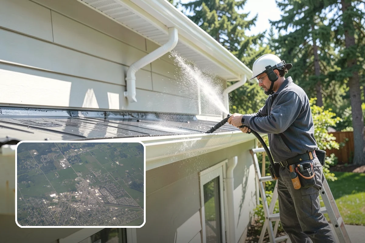 Concrete Restoration Cleaning in Enumclaw, King County, WA - Reverses years of thick moss and black streak buildup
