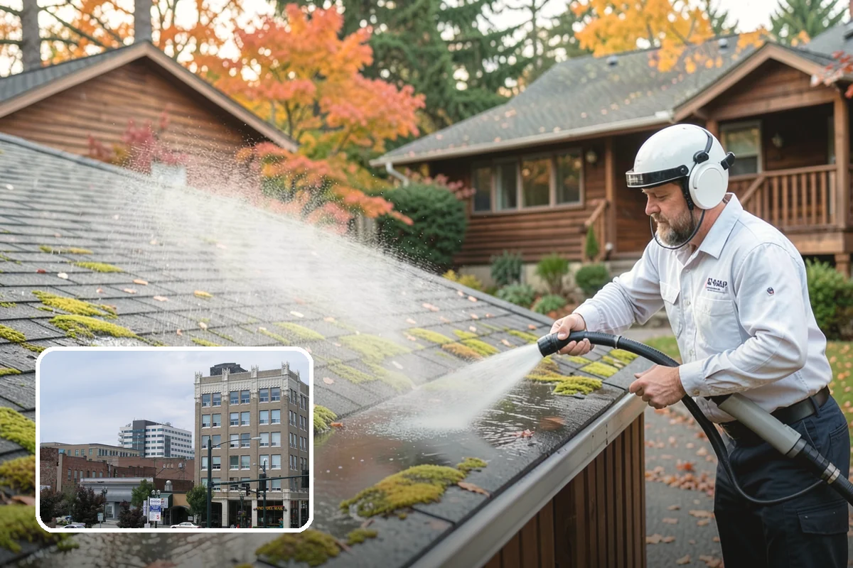 Concrete Restoration Cleaning in Everett, Snohomish County, WA - Reverses years of thick moss and black streak buildup