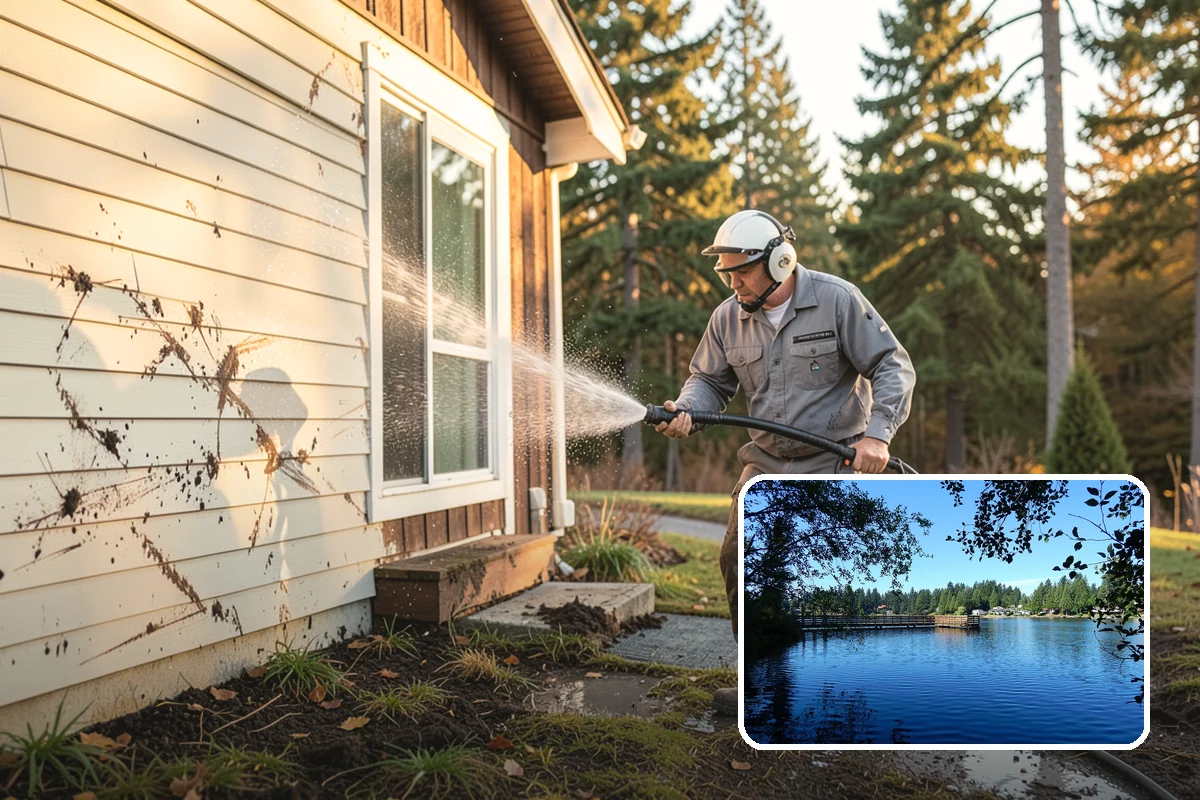 Concrete Restoration Cleaning in Federal Way, King County, WA - Reverses years of thick moss and black streak buildup