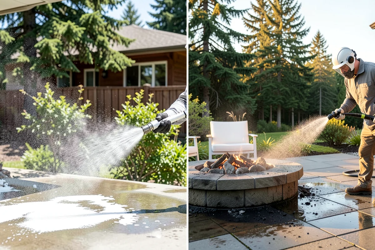 Concrete Restoration Cleaning in Federal Way, King County, WA - Evaluate the depth of growth and staining