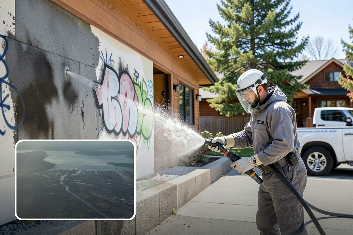Concrete Restoration Cleaning in Fife, Pierce County, WA - Reverses years of thick moss and black streak buildup