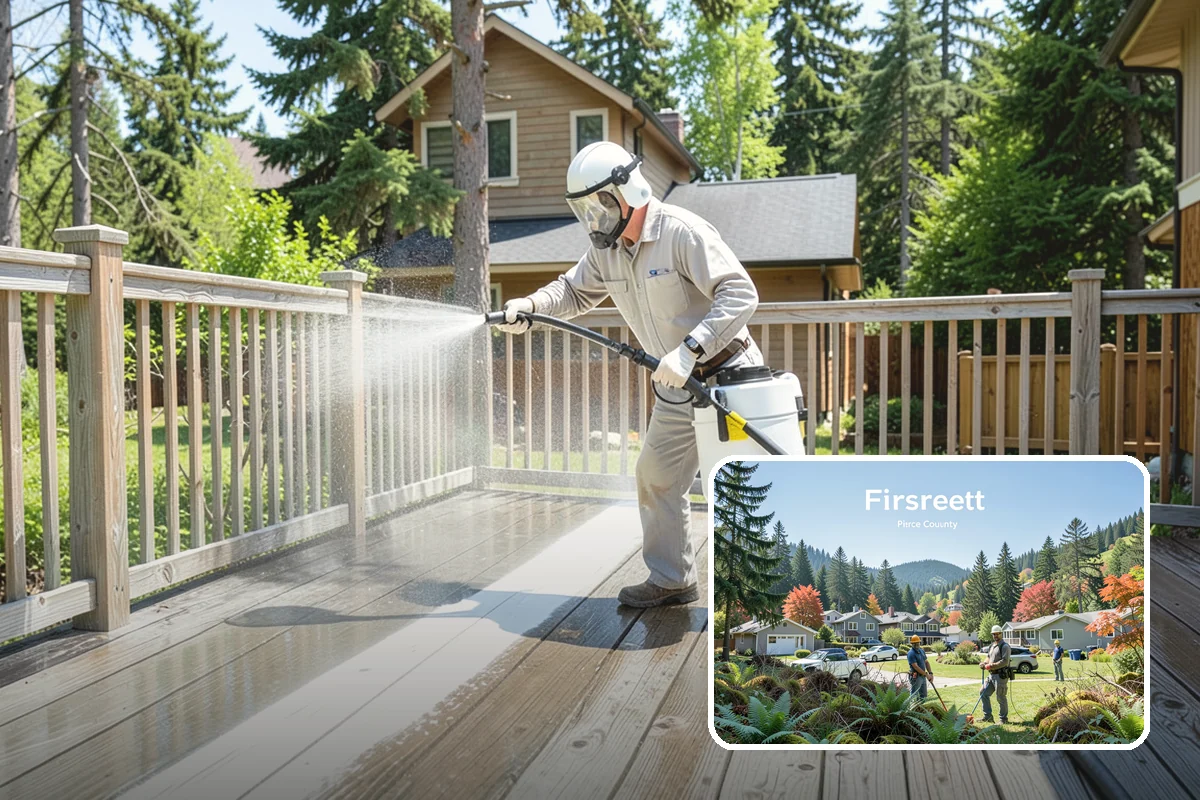 Concrete Restoration Cleaning in Fircrest, Pierce County, WA - Reverses years of thick moss and black streak buildup