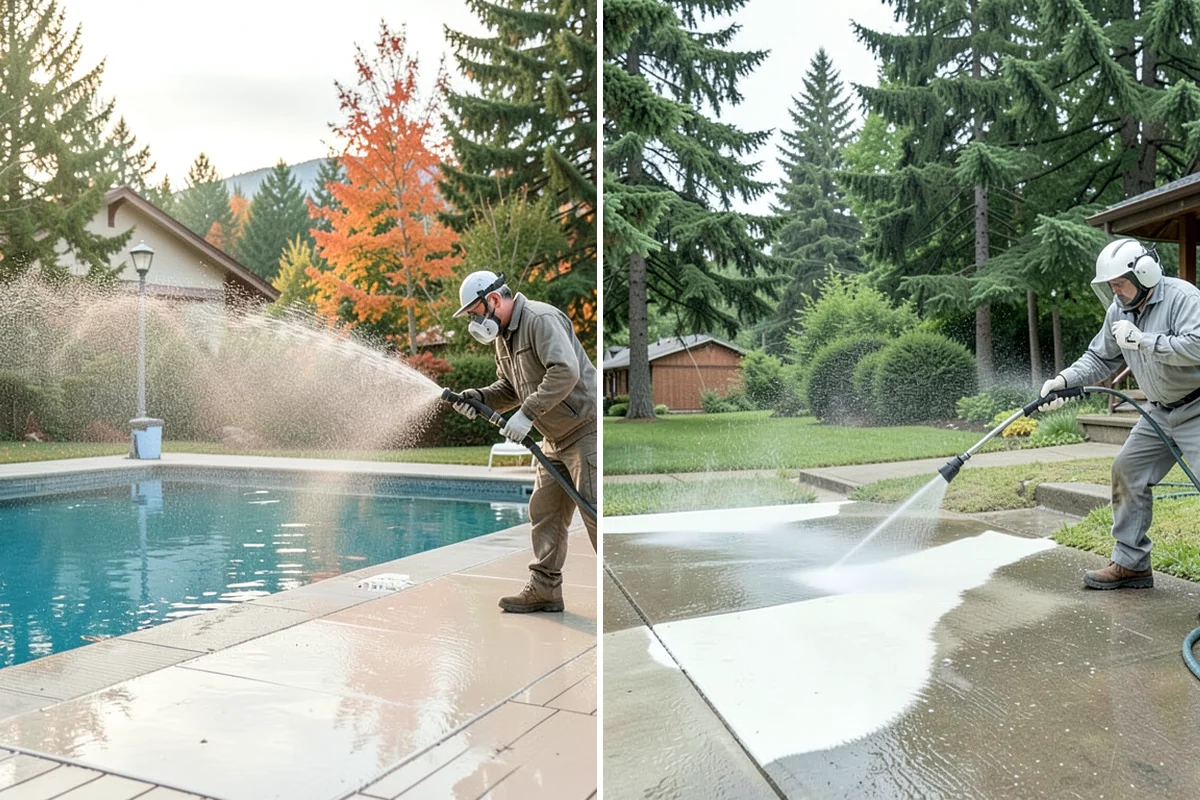 Concrete Restoration Cleaning in Gig Harbor, Pierce County, WA - Evaluate the depth of growth and staining