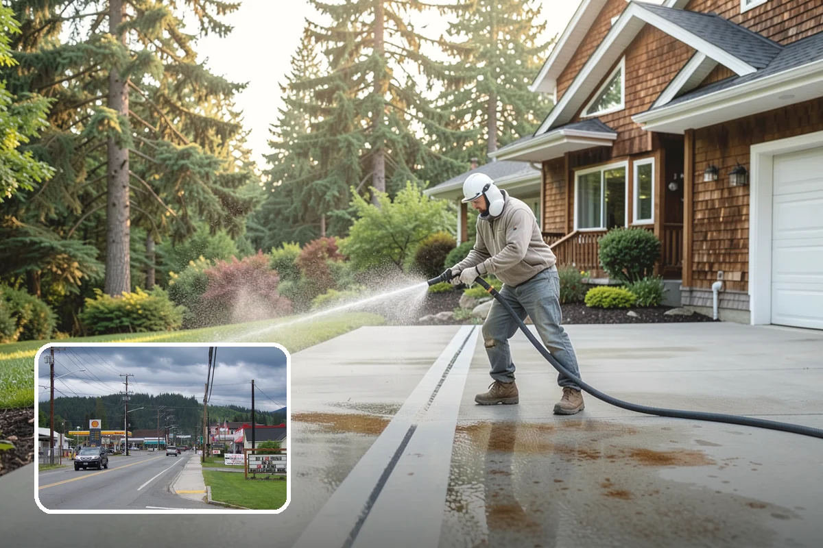 Concrete Restoration Cleaning in Granite Falls, Snohomish County, WA - Reverses years of thick moss and black streak buildup