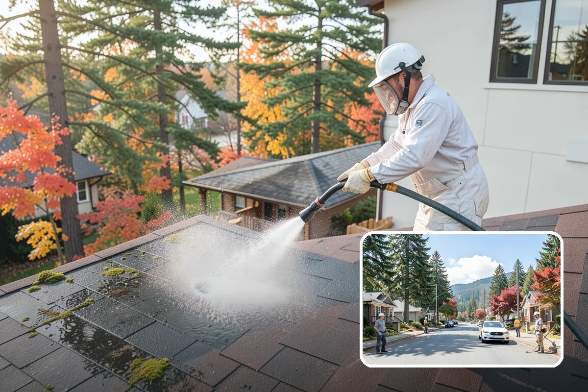 Concrete Restoration Cleaning in Hunts Point, King County, WA - Reverses years of thick moss and black streak buildup