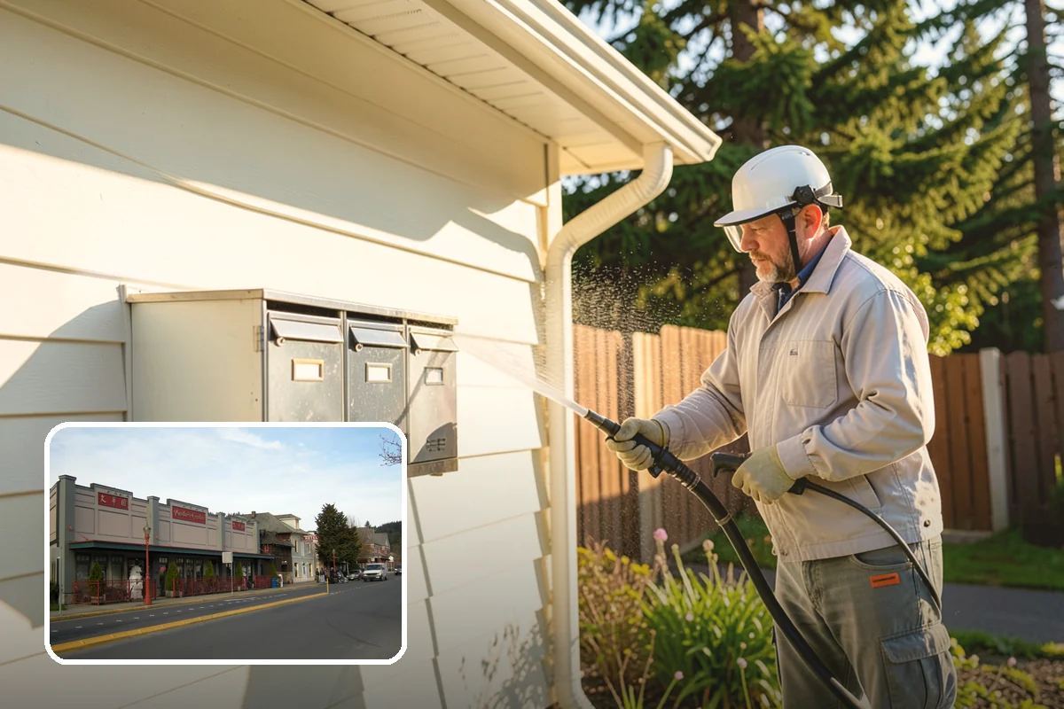 Concrete Restoration Cleaning in Issaquah, King County, WA - Reverses years of thick moss and black streak buildup