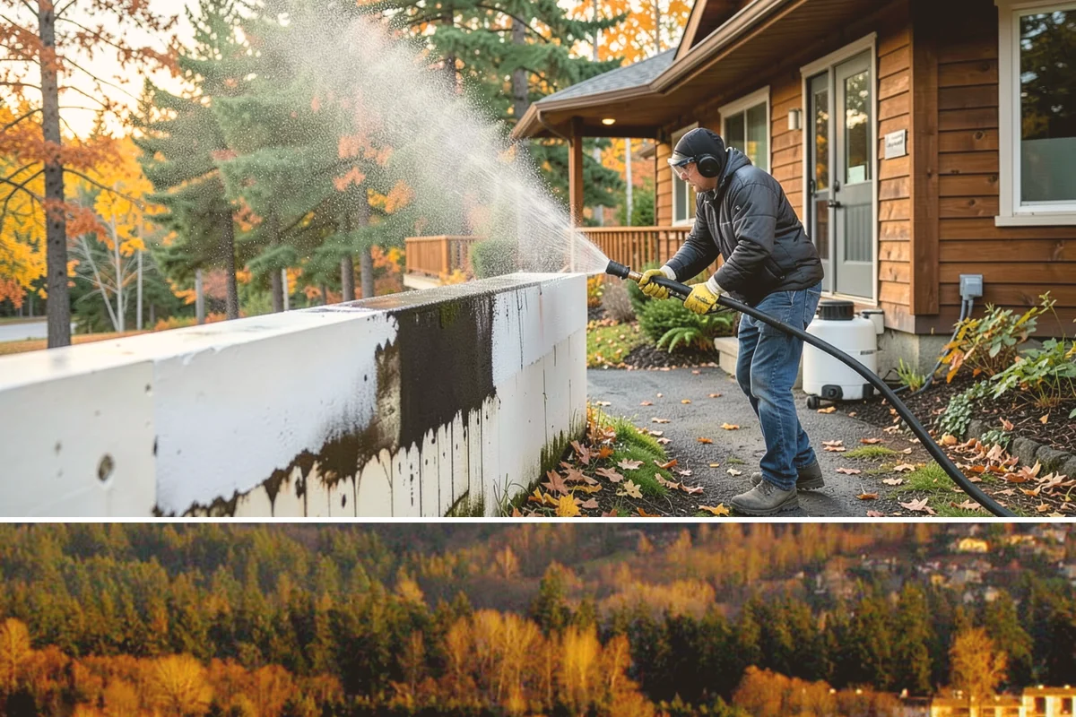 Concrete Restoration Cleaning in Kenmore, King County, WA - A dry summer window gives the multiple treatment and rinse stages time to work without rain interrupting the process.