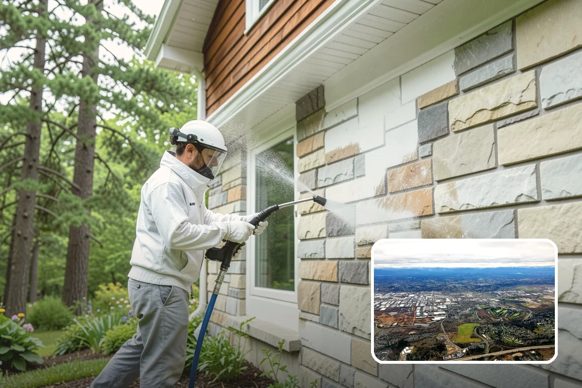 Concrete Restoration Cleaning in Kent, King County, WA - Reverses years of thick moss and black streak buildup