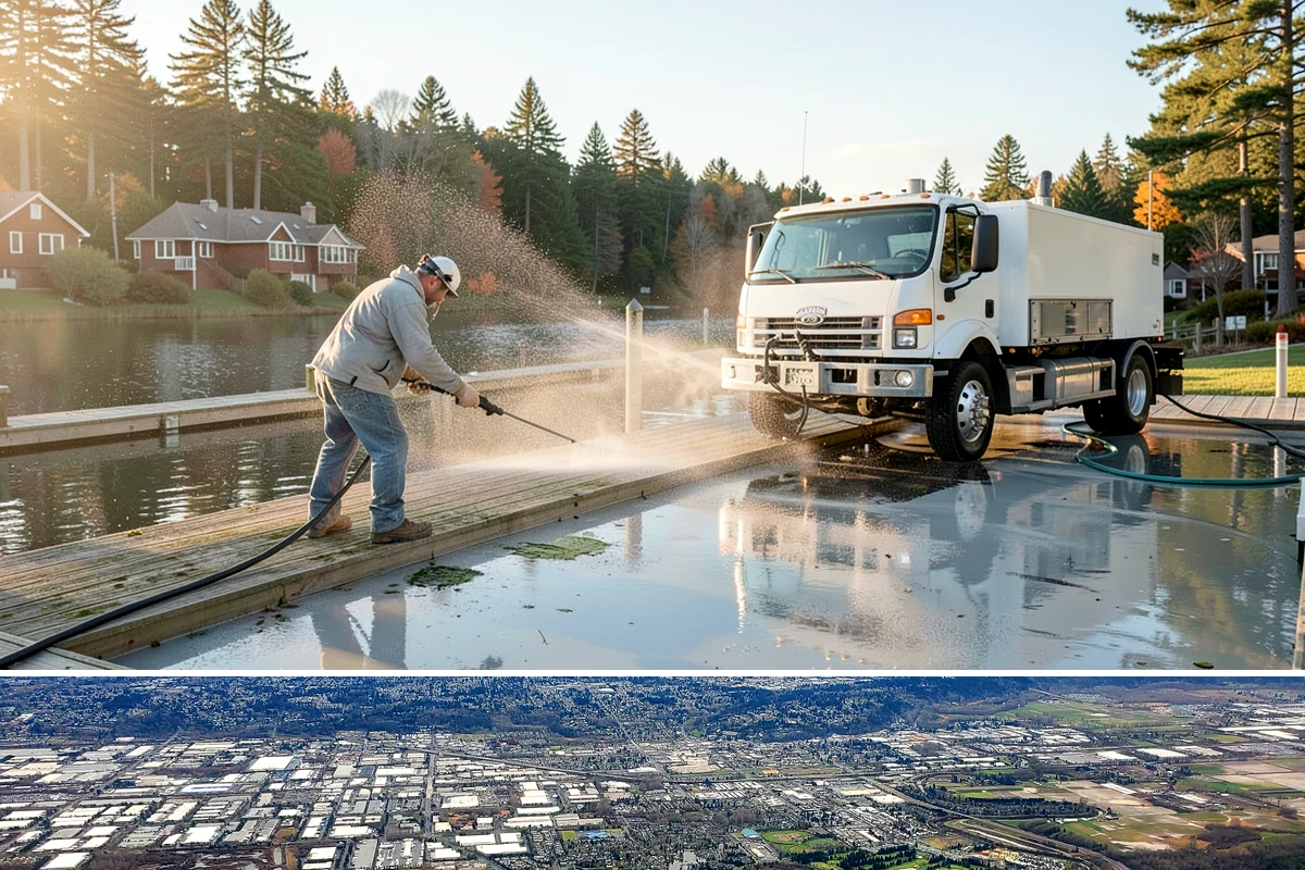 Concrete Restoration Cleaning in Kent, King County, WA - A dry summer window gives the multiple treatment and rinse stages time to work without rain interrupting the process.