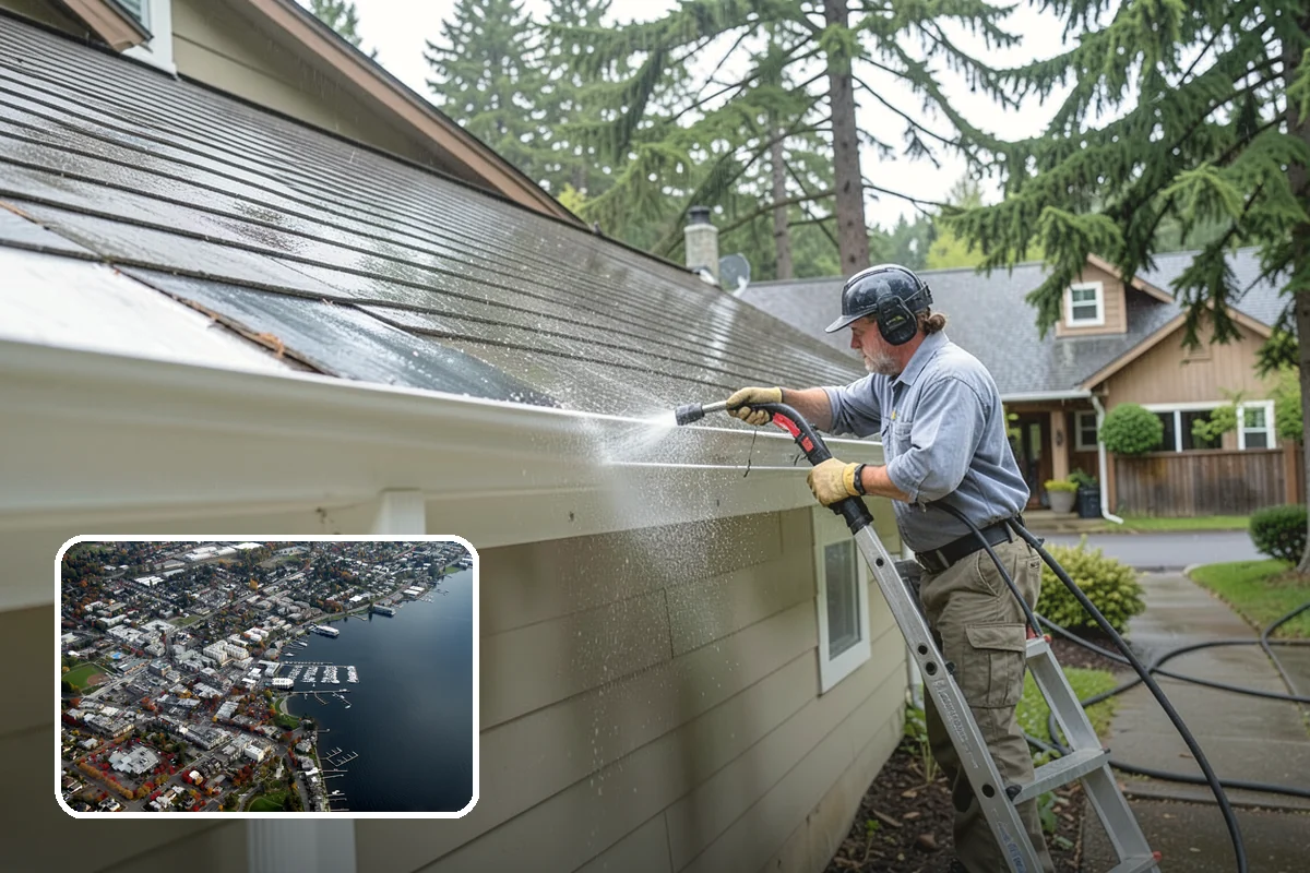 Concrete Restoration Cleaning in Kirkland, King County, WA - Reverses years of thick moss and black streak buildup