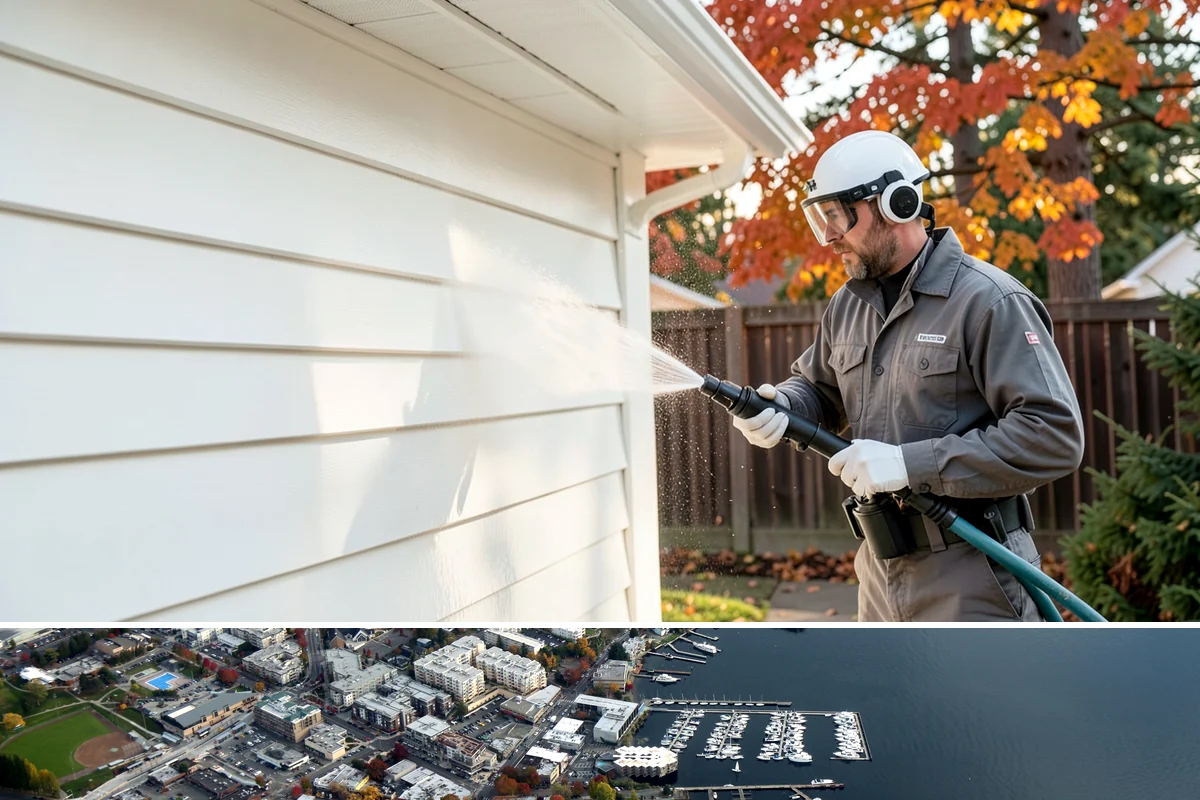 Concrete Restoration Cleaning in Kirkland, King County, WA - A dry summer window gives the multiple treatment and rinse stages time to work without rain interrupting the process.