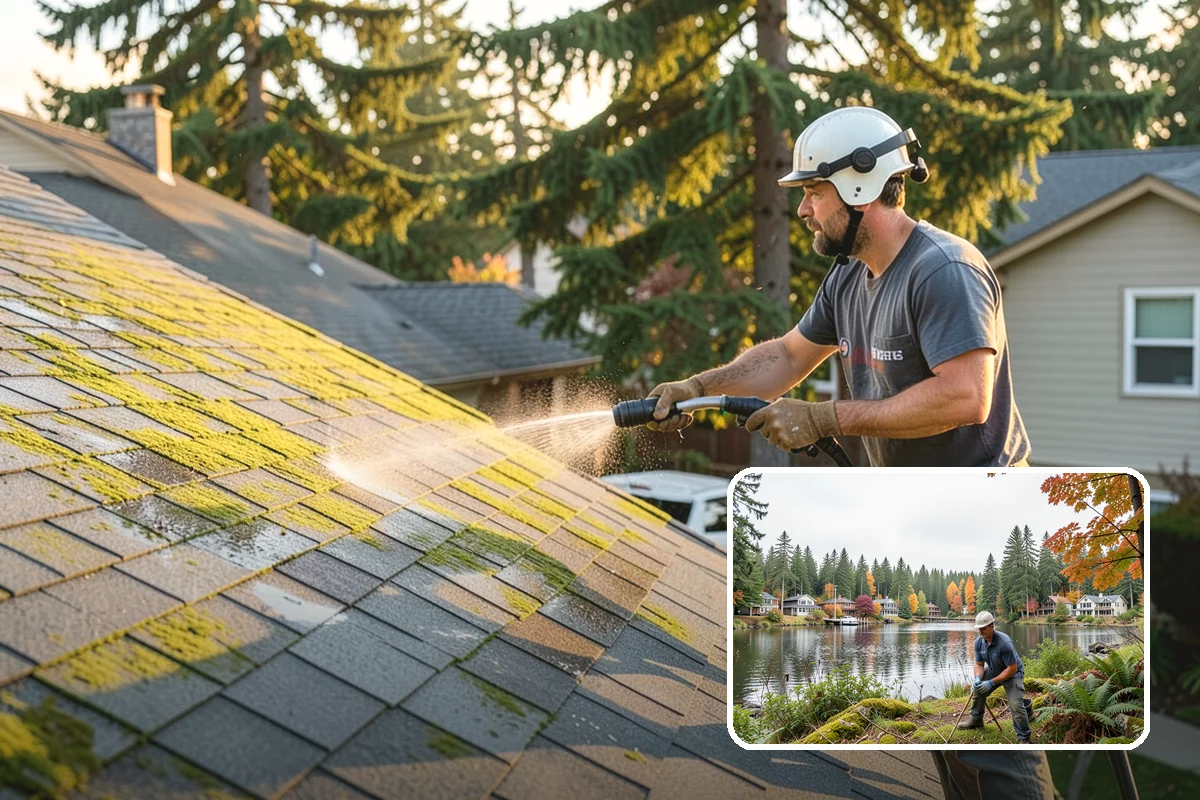 Concrete Restoration Cleaning in La Conner, Skagit County, WA - Reverses years of thick moss and black streak buildup