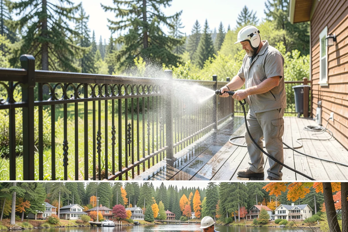 Concrete Restoration Cleaning in La Conner, Skagit County, WA - A dry summer window gives the multiple treatment and rinse stages time to work without rain interrupting the process.