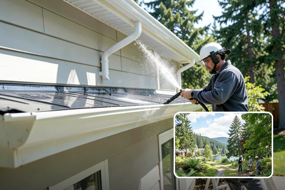 Concrete Restoration Cleaning in Lake Forest Park, King County, WA - Reverses years of thick moss and black streak buildup