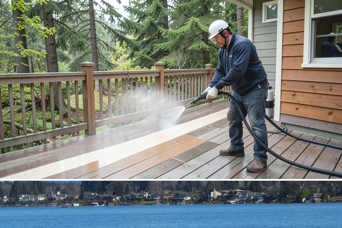 Concrete Restoration Cleaning in Lake Stevens, Snohomish County, WA - A dry summer window gives the multiple treatment and rinse stages time to work without rain interrupting the process.