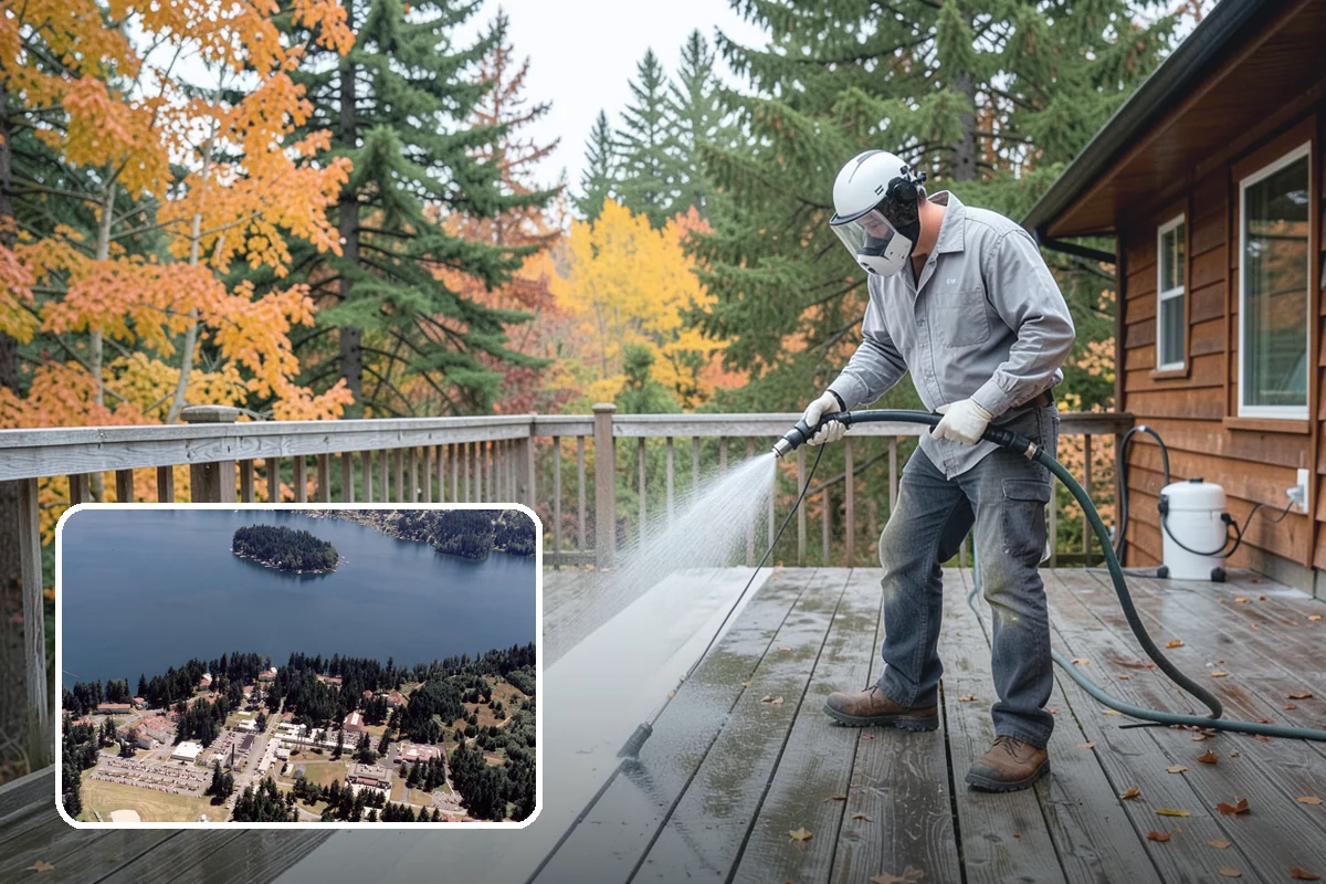Concrete Restoration Cleaning in Lakewood, Pierce County, WA - Reverses years of thick moss and black streak buildup