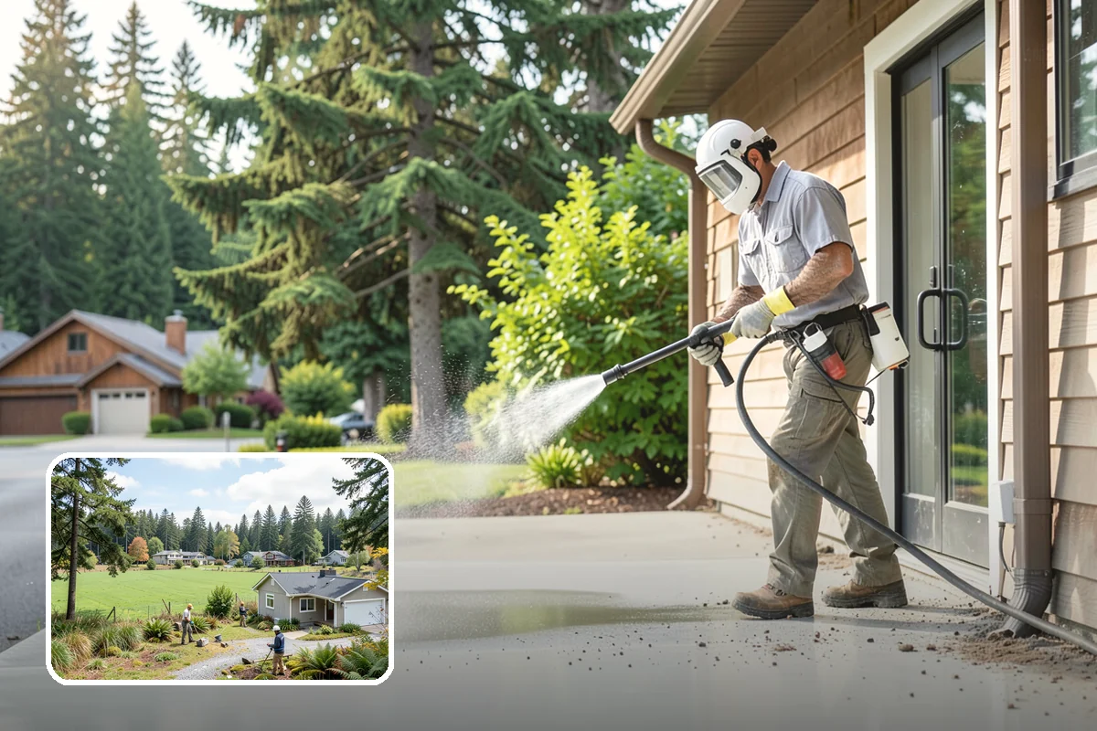 Concrete Restoration Cleaning in Lyman, Skagit County, WA - Reverses years of thick moss and black streak buildup
