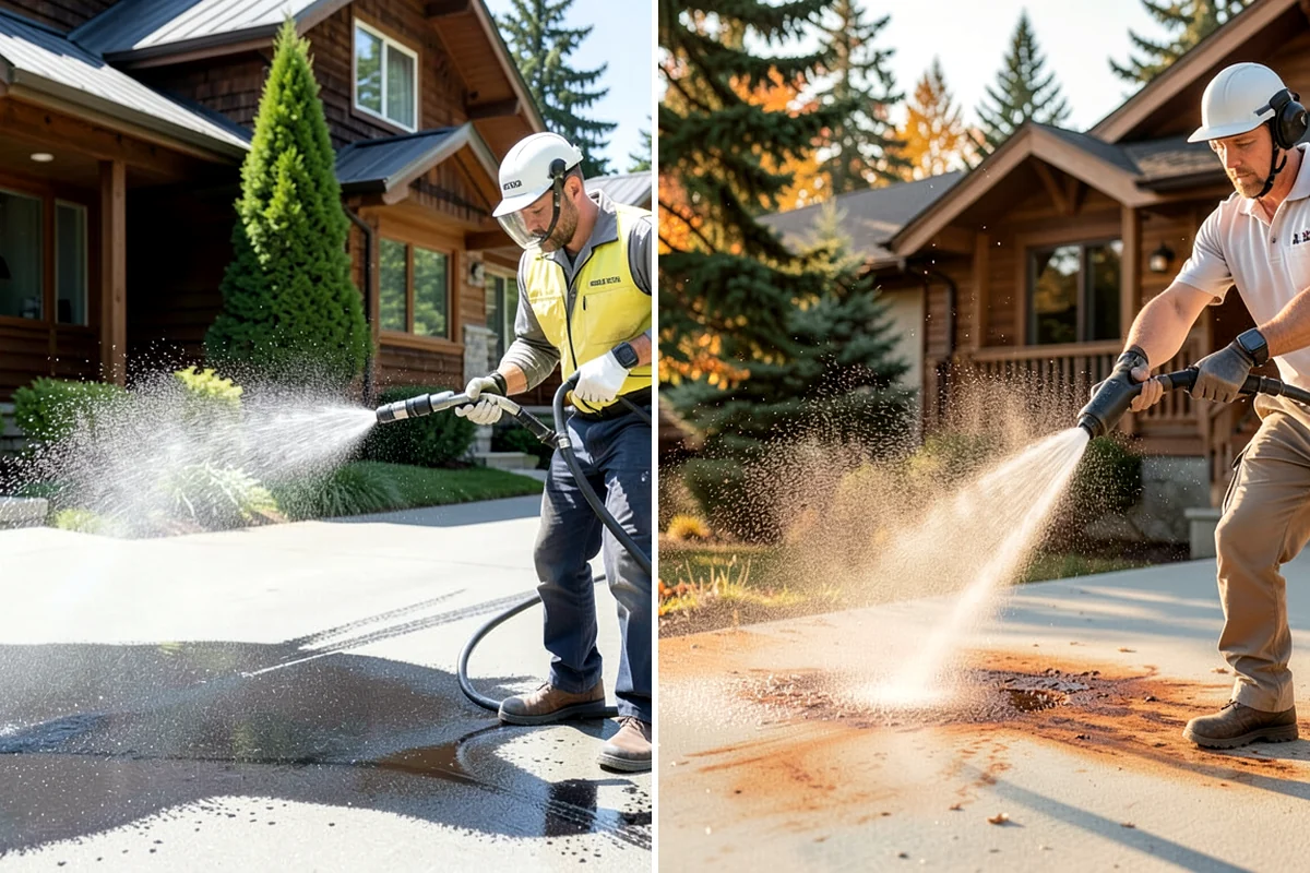 Concrete Restoration Cleaning in Maple Valley, King County, WA - Evaluate the depth of growth and staining