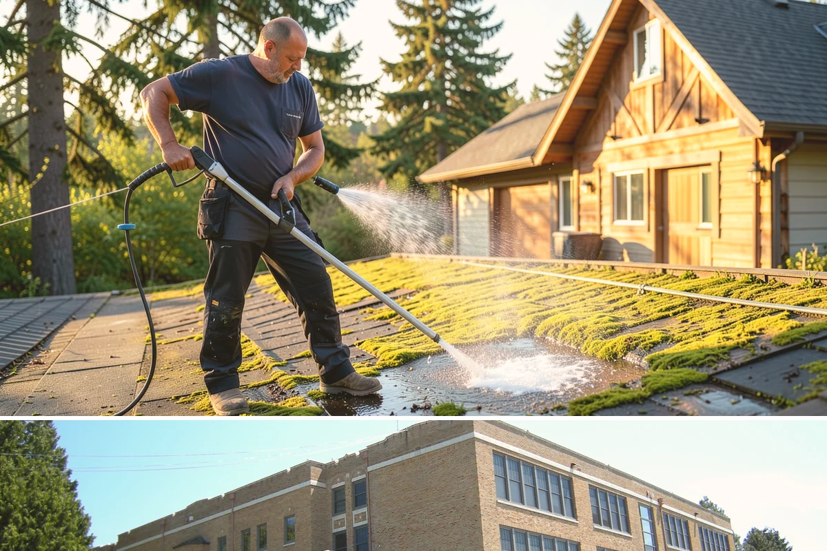 Concrete Restoration Cleaning in Maple Valley, King County, WA - A dry summer window gives the multiple treatment and rinse stages time to work without rain interrupting the process.
