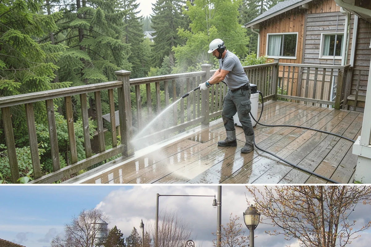 Concrete Restoration Cleaning in Marysville, Snohomish County, WA - A dry summer window gives the multiple treatment and rinse stages time to work without rain interrupting the process.