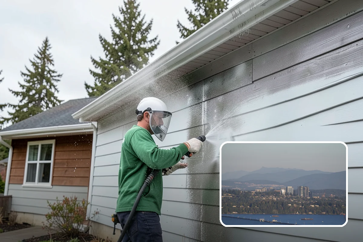 Concrete Restoration Cleaning in Medina, King County, WA - Reverses years of thick moss and black streak buildup