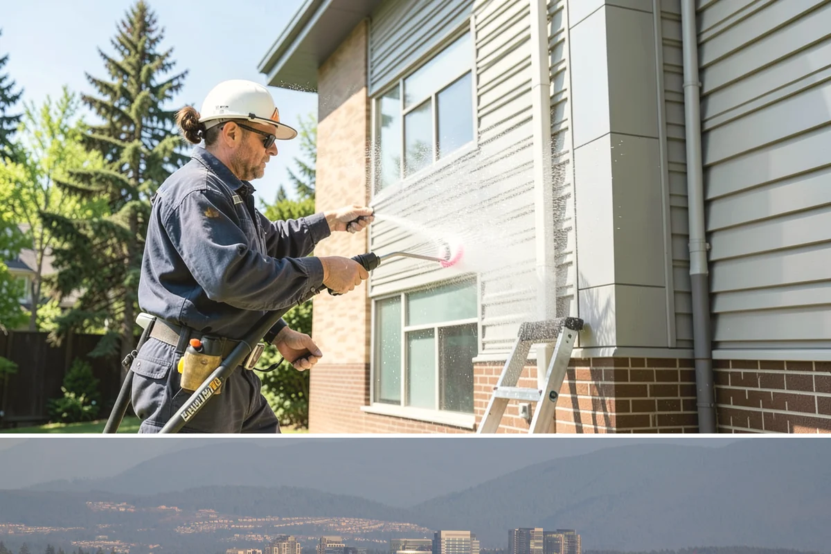 Concrete Restoration Cleaning in Medina, King County, WA - A dry summer window gives the multiple treatment and rinse stages time to work without rain interrupting the process.