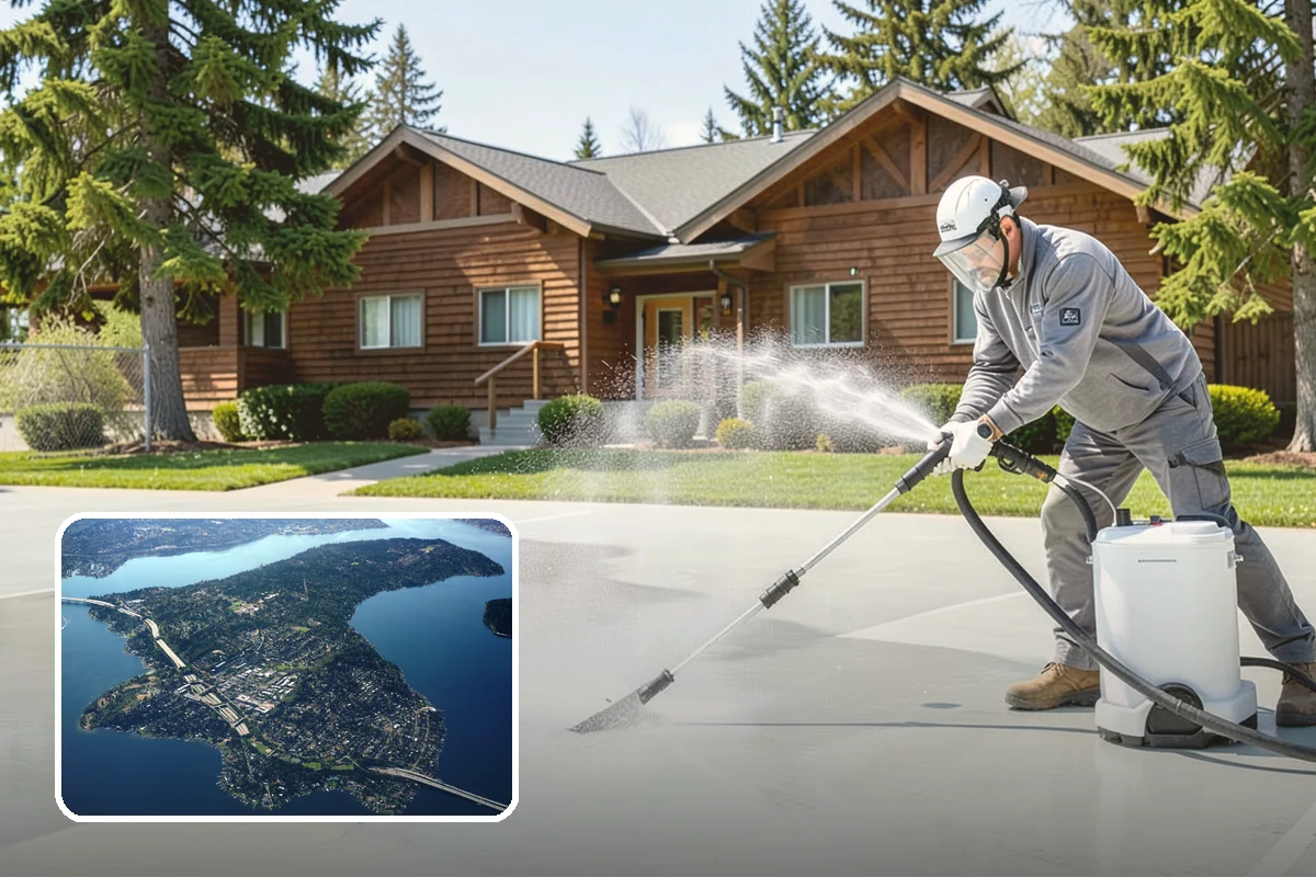 Concrete Restoration Cleaning in Mercer Island, King County, WA - Reverses years of thick moss and black streak buildup