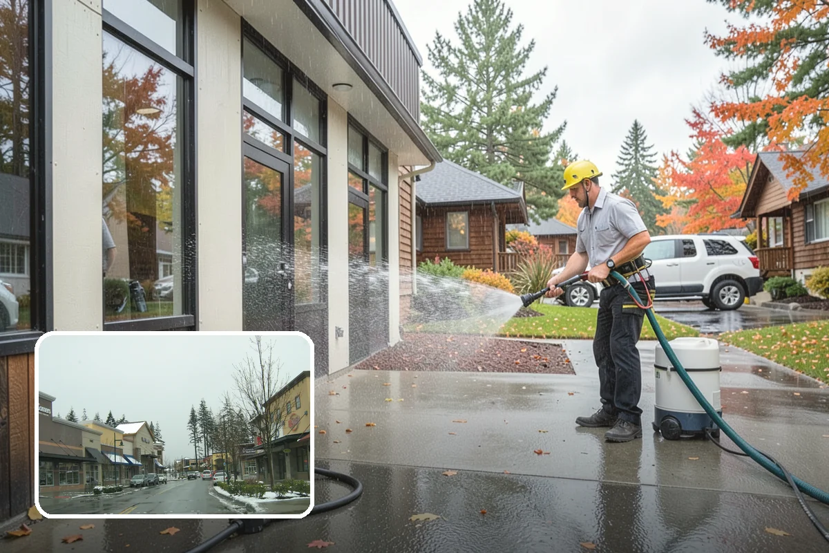 Concrete Restoration Cleaning in Mill Creek, Snohomish County, WA - Reverses years of thick moss and black streak buildup