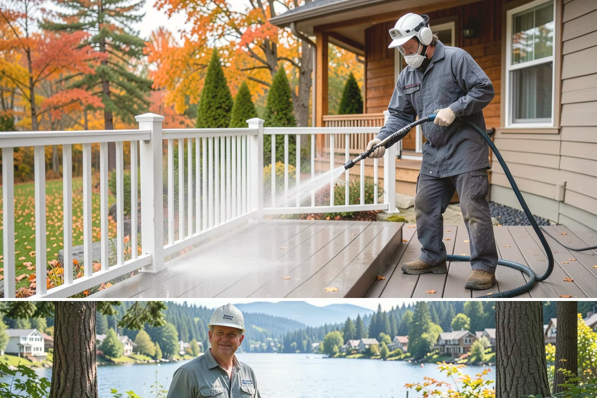 Concrete Restoration Cleaning in Milton, King County, WA - A dry summer window gives the multiple treatment and rinse stages time to work without rain interrupting the process.