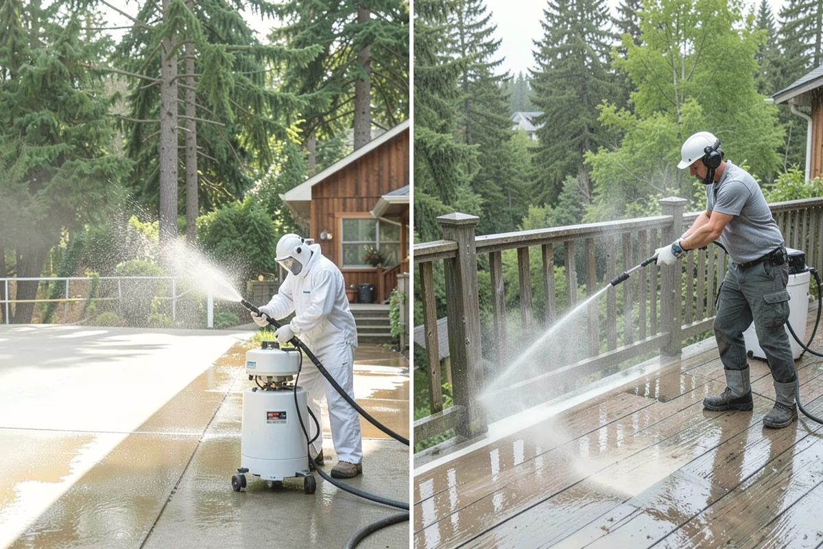 Concrete Restoration Cleaning in Monroe, Snohomish County, WA - Evaluate the depth of growth and staining