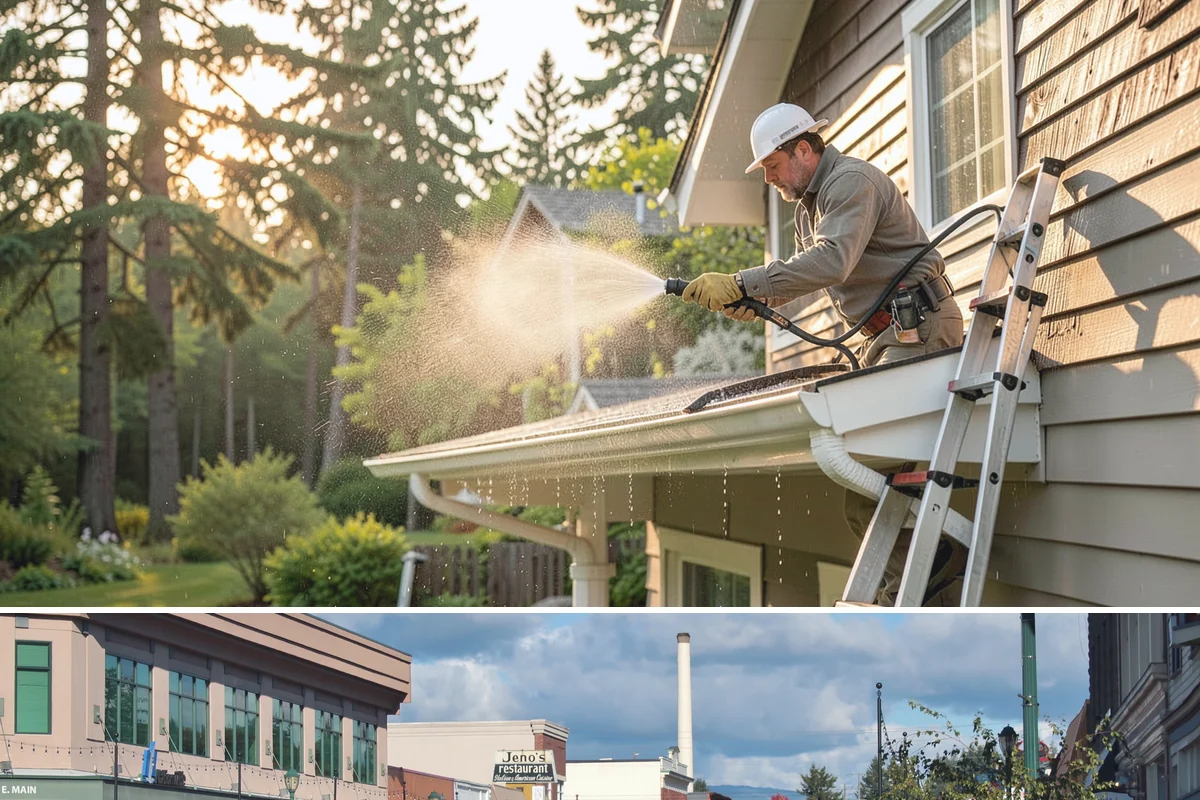 Concrete Restoration Cleaning in Monroe, Snohomish County, WA - A dry summer window gives the multiple treatment and rinse stages time to work without rain interrupting the process.