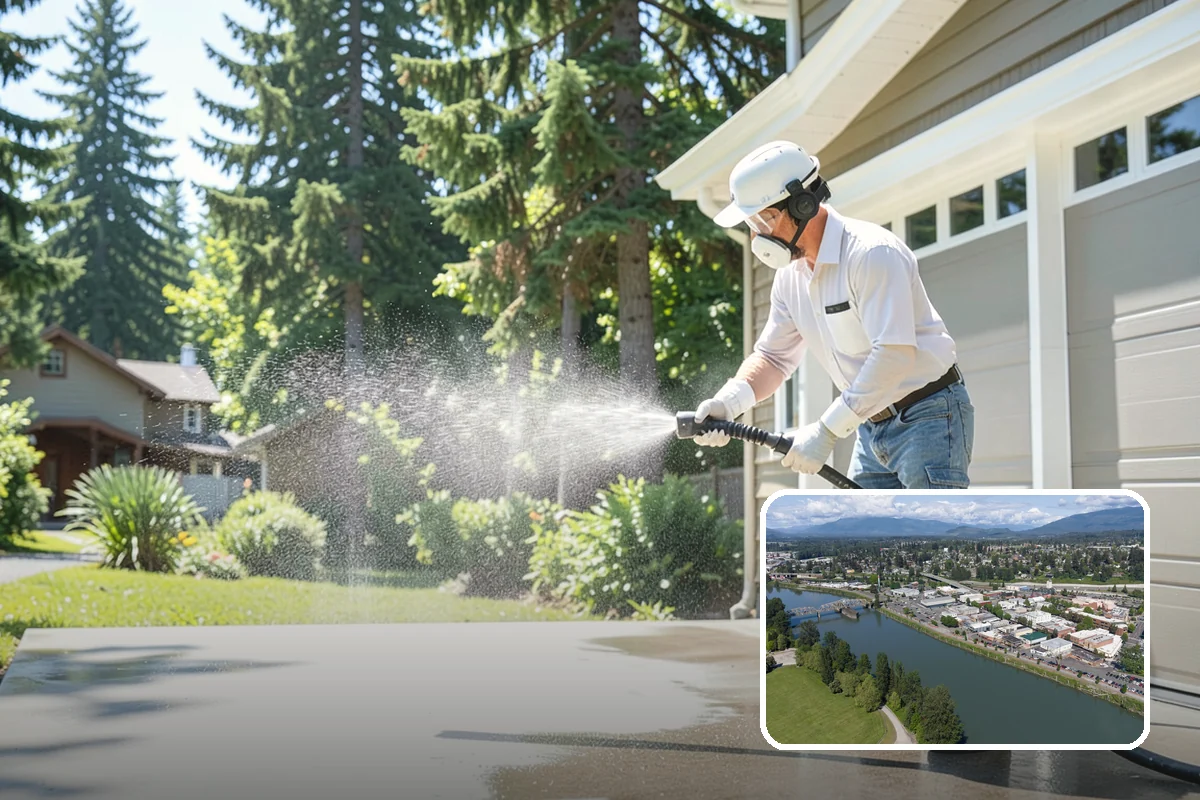 Concrete Restoration Cleaning in Mount Vernon, Skagit County, WA - Reverses years of thick moss and black streak buildup