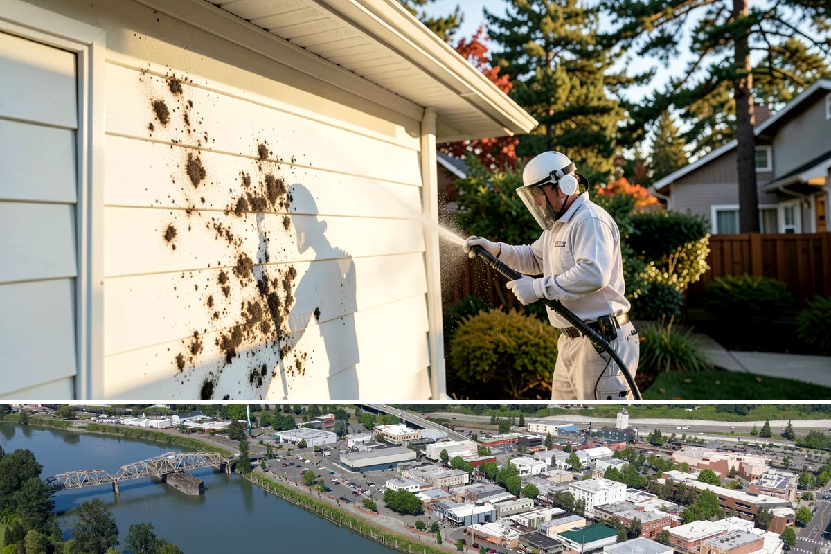 Concrete Restoration Cleaning in Mount Vernon, Skagit County, WA - A dry summer window gives the multiple treatment and rinse stages time to work without rain interrupting the process.