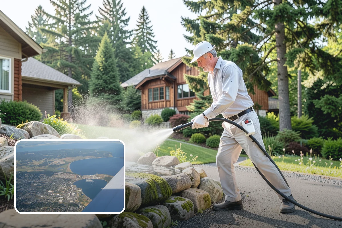Concrete Restoration Cleaning in Oak Harbor, Island County, WA - Reverses years of thick moss and black streak buildup