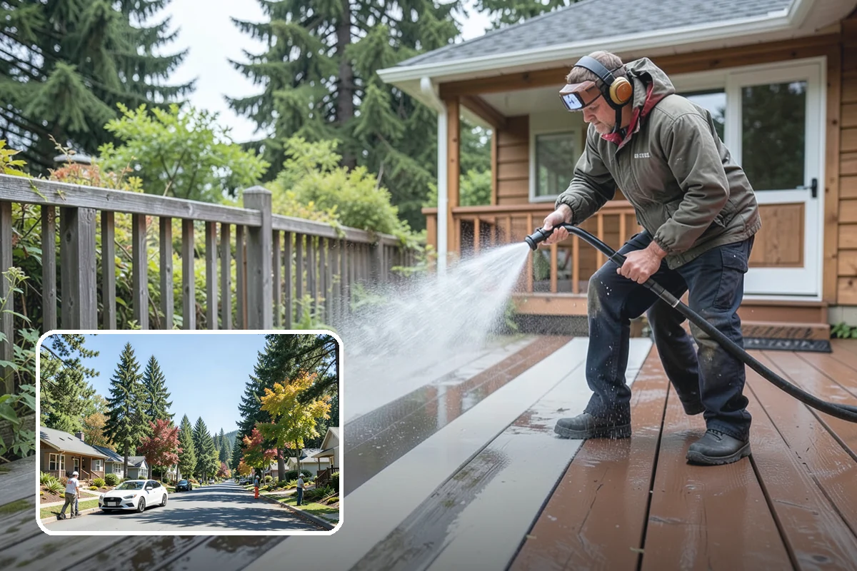 Concrete Restoration Cleaning in Orting, Pierce County, WA - Reverses years of thick moss and black streak buildup