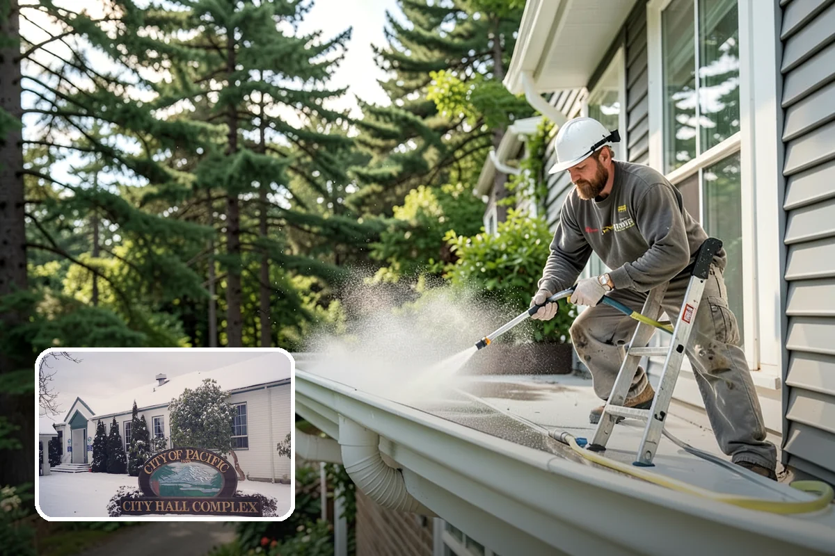 Concrete Restoration Cleaning in Pacific, King County, WA - Reverses years of thick moss and black streak buildup