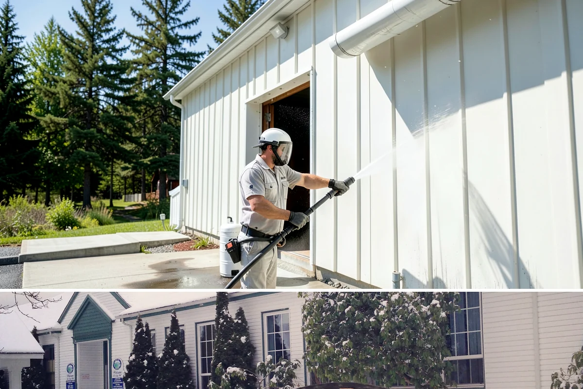 Concrete Restoration Cleaning in Pacific, King County, WA - A dry summer window gives the multiple treatment and rinse stages time to work without rain interrupting the process.