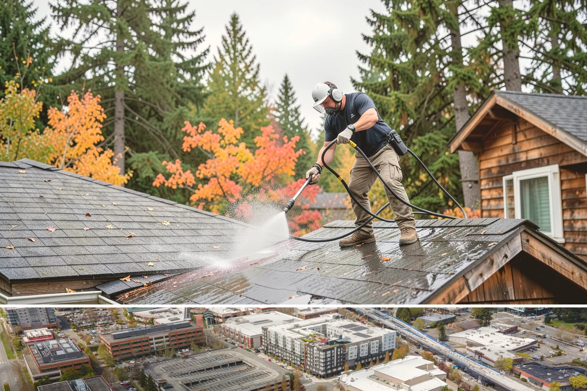 Concrete Restoration Cleaning in Redmond, King County, WA - A dry summer window gives the multiple treatment and rinse stages time to work without rain interrupting the process.