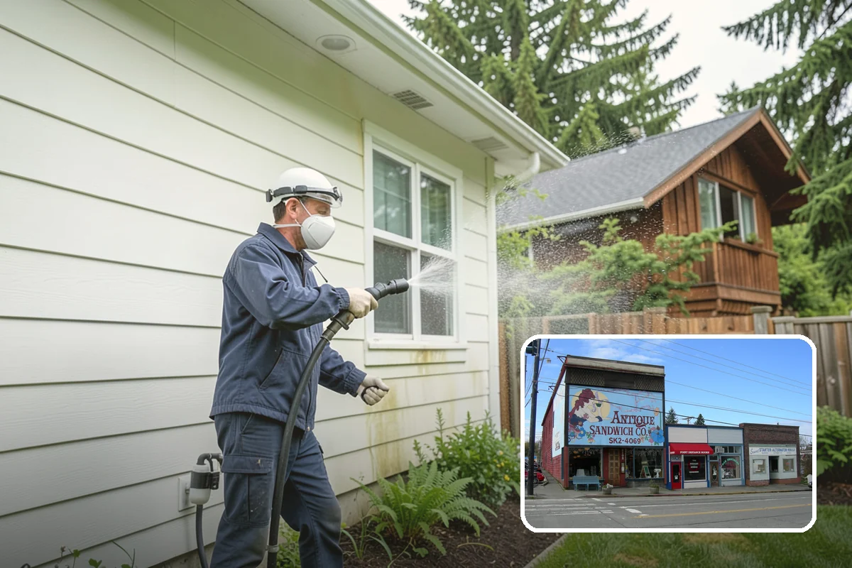 Concrete Restoration Cleaning in Ruston, Pierce County, WA - Reverses years of thick moss and black streak buildup
