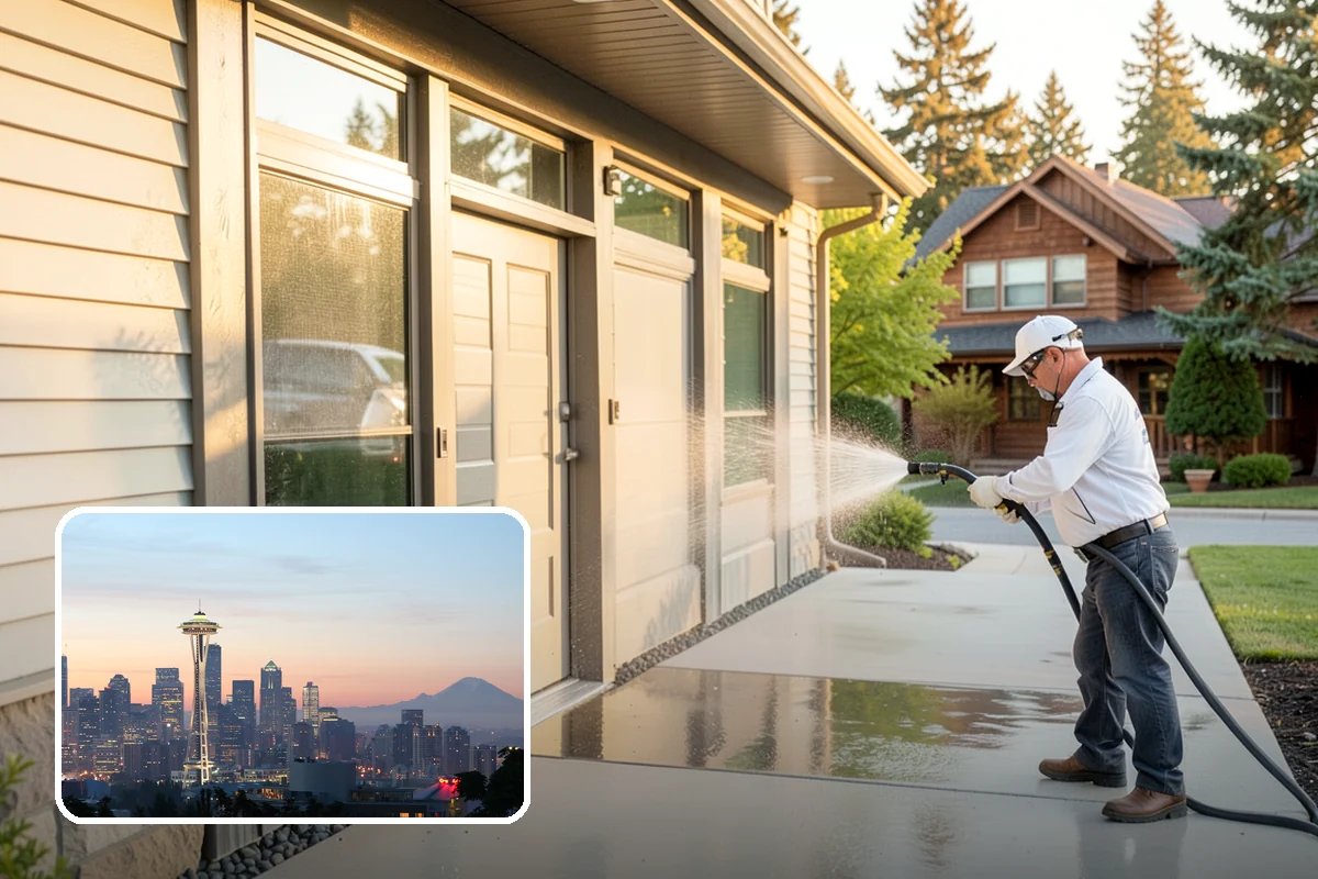 Concrete Restoration Cleaning in Seattle, King County, WA - Reverses years of thick moss and black streak buildup