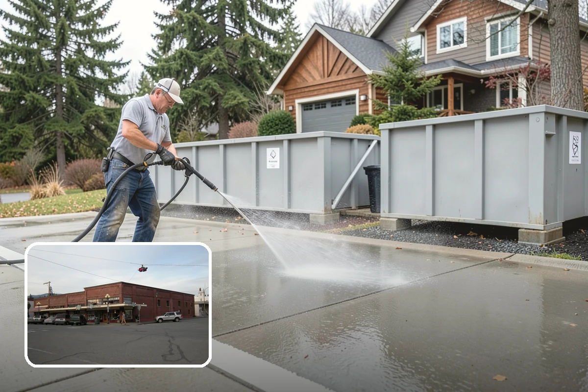 Concrete Restoration Cleaning in Sedro-Woolley, Skagit County, WA - Reverses years of thick moss and black streak buildup
