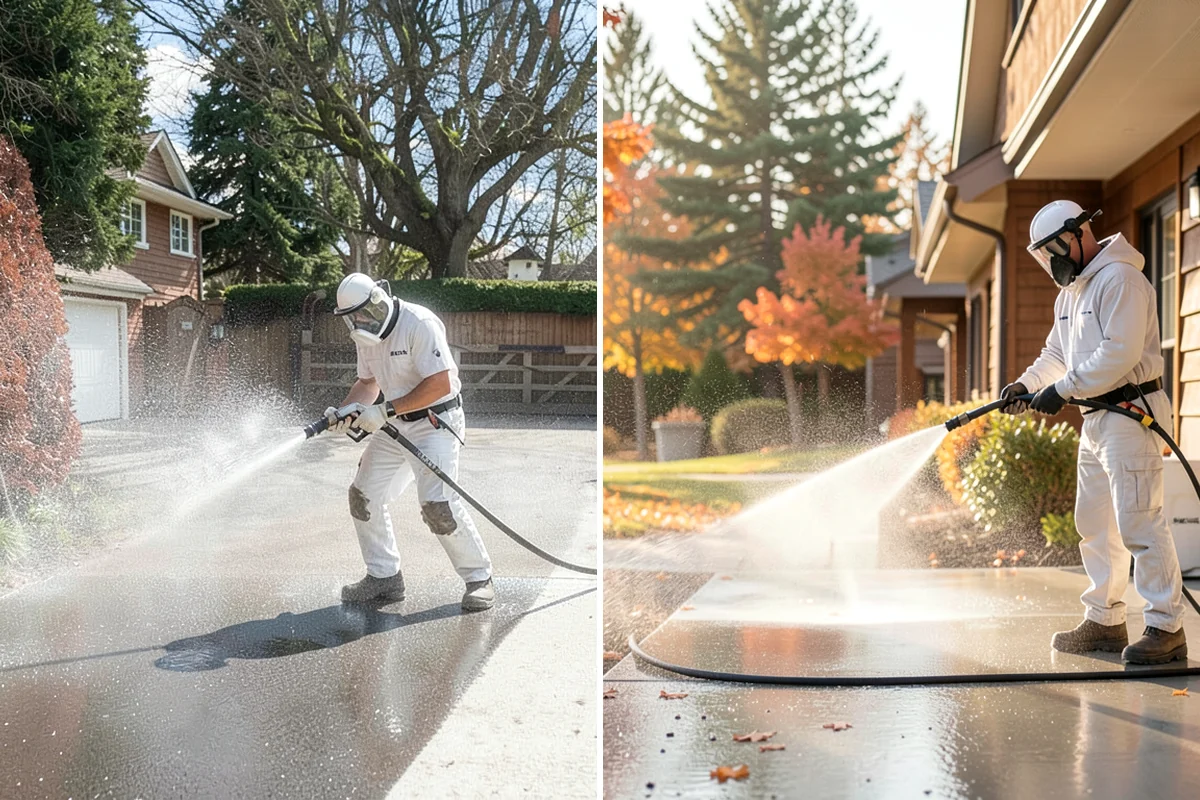 Concrete Restoration Cleaning in Shoreline, King County, WA - Evaluate the depth of growth and staining