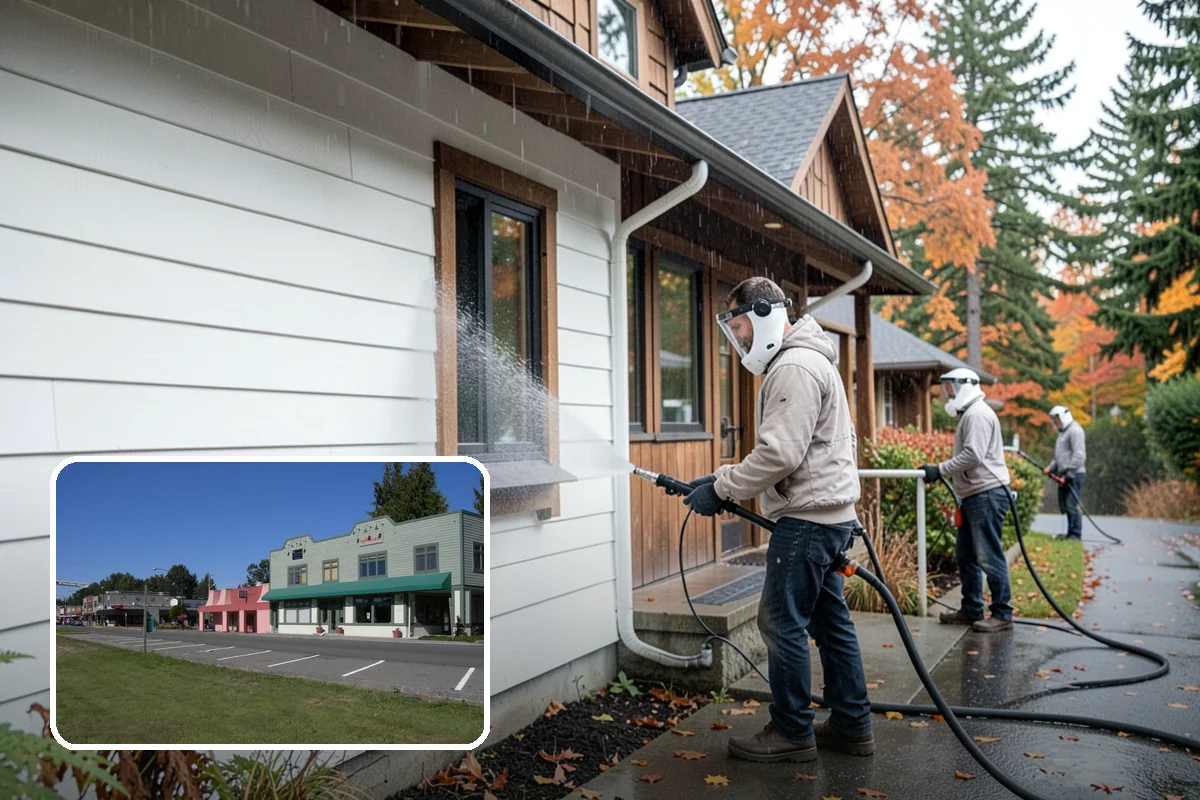 Concrete Restoration Cleaning in Snoqualmie, King County, WA - Reverses years of thick moss and black streak buildup