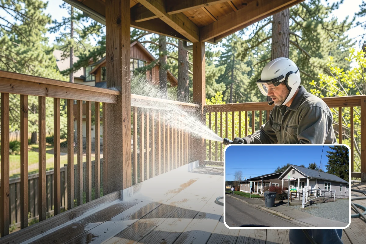 Concrete Restoration Cleaning in South Prairie, Pierce County, WA - Reverses years of thick moss and black streak buildup