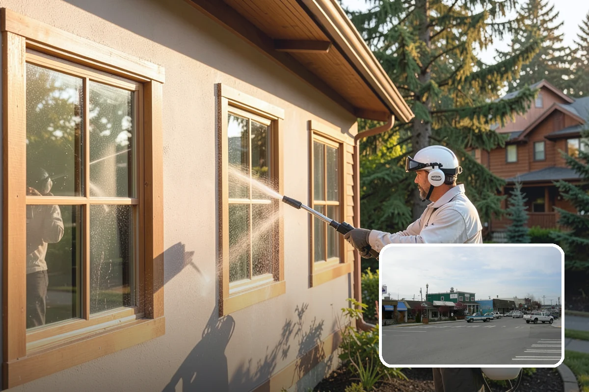 Concrete Restoration Cleaning in Stanwood, Snohomish County, WA - Reverses years of thick moss and black streak buildup