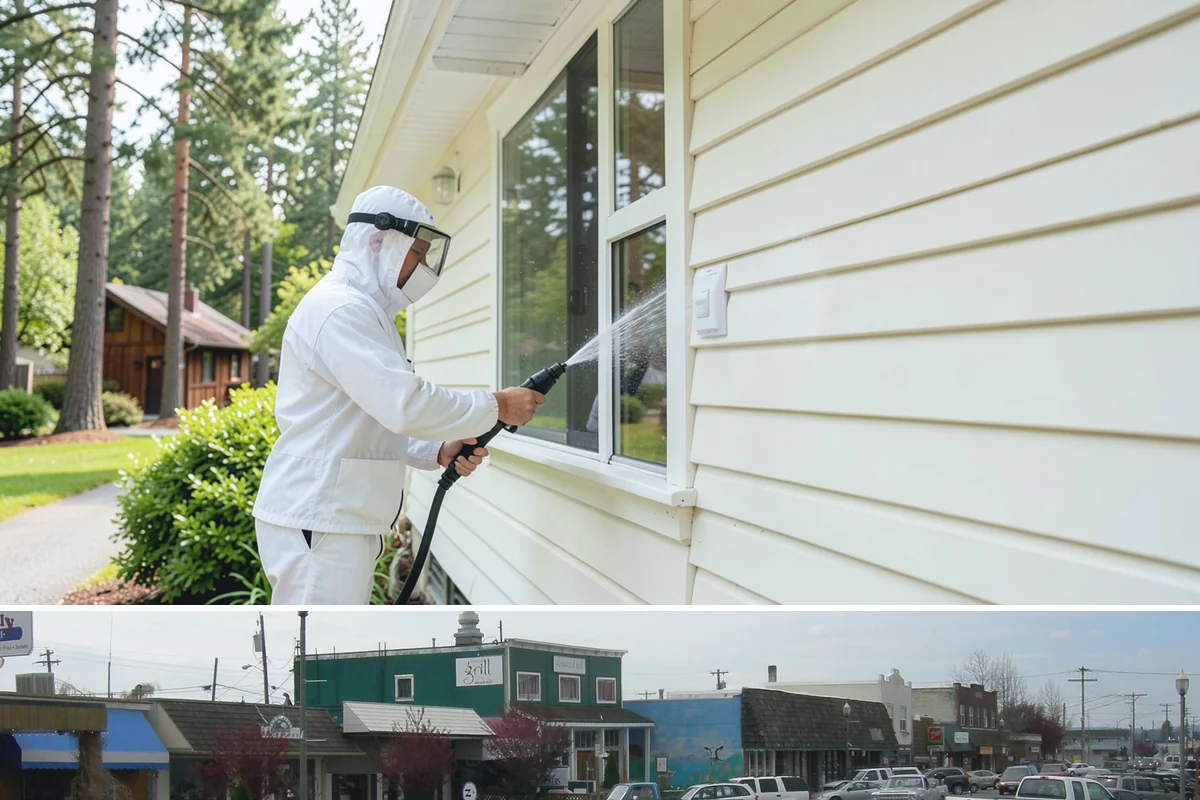 Concrete Restoration Cleaning in Stanwood, Snohomish County, WA - A dry summer window gives the multiple treatment and rinse stages time to work without rain interrupting the process.