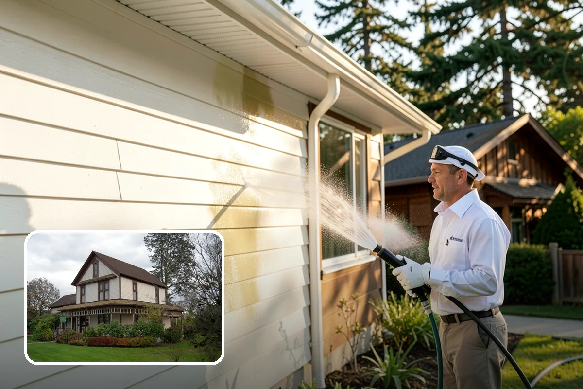 Concrete Restoration Cleaning in Sumner, Pierce County, WA - Reverses years of thick moss and black streak buildup